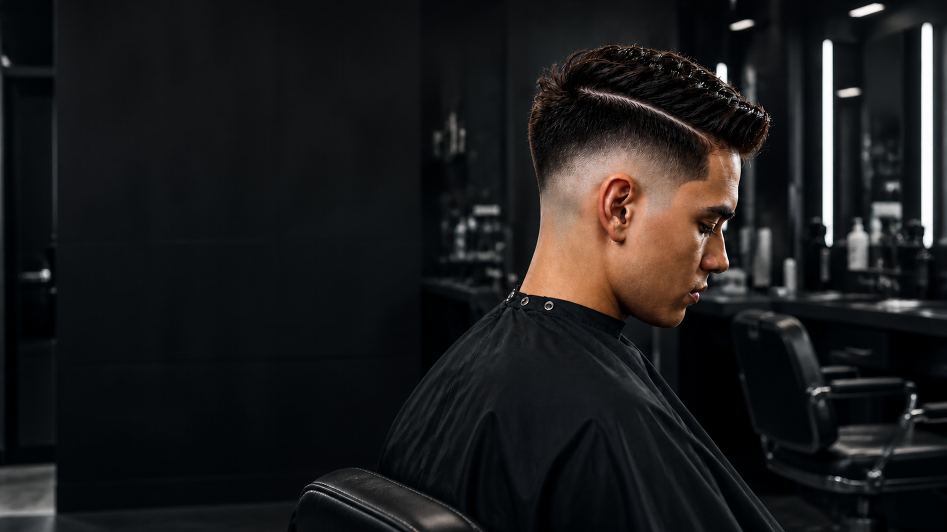 A client mid-cut in the KTS Haircuts chair