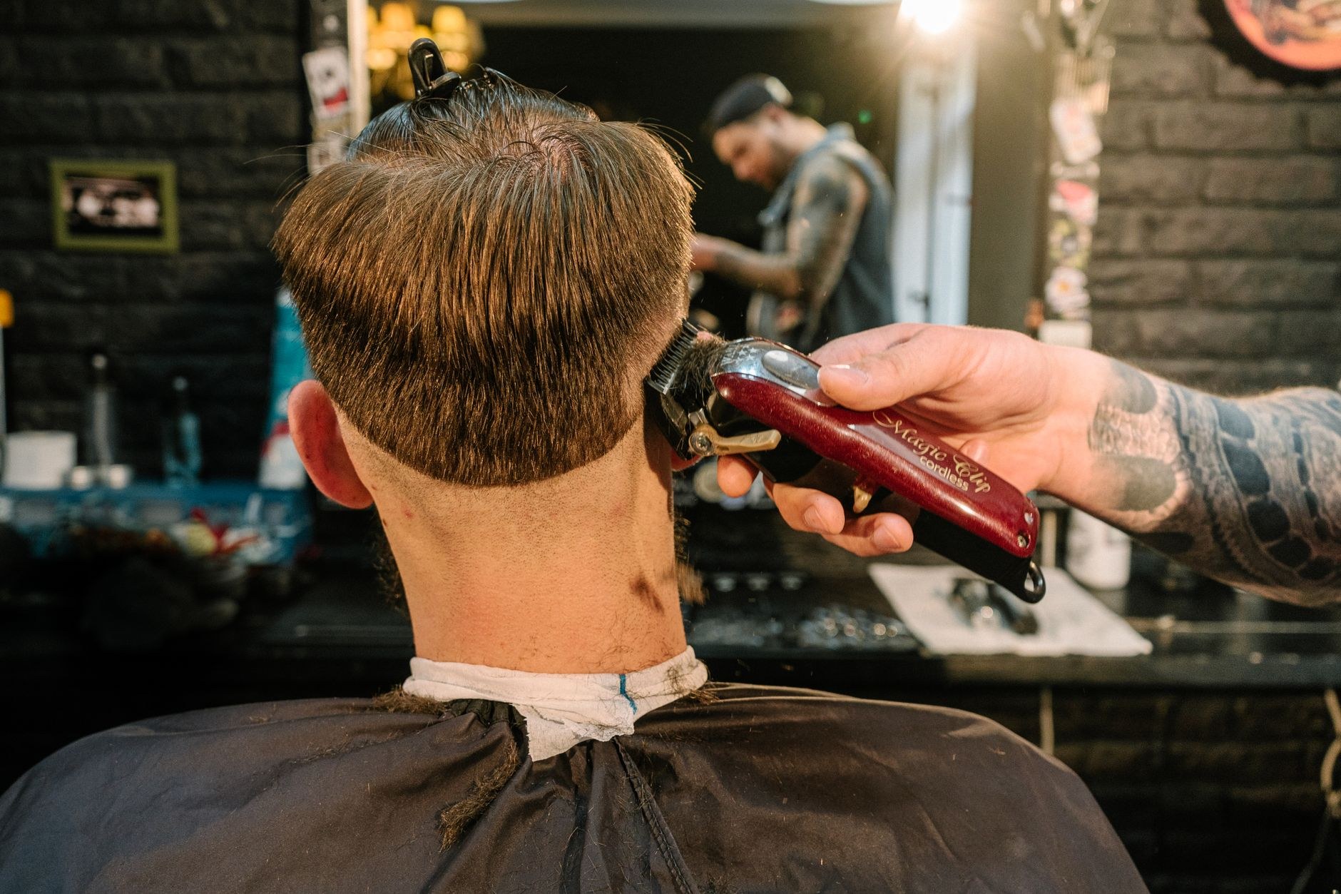 Clipper cut in progress at the shop